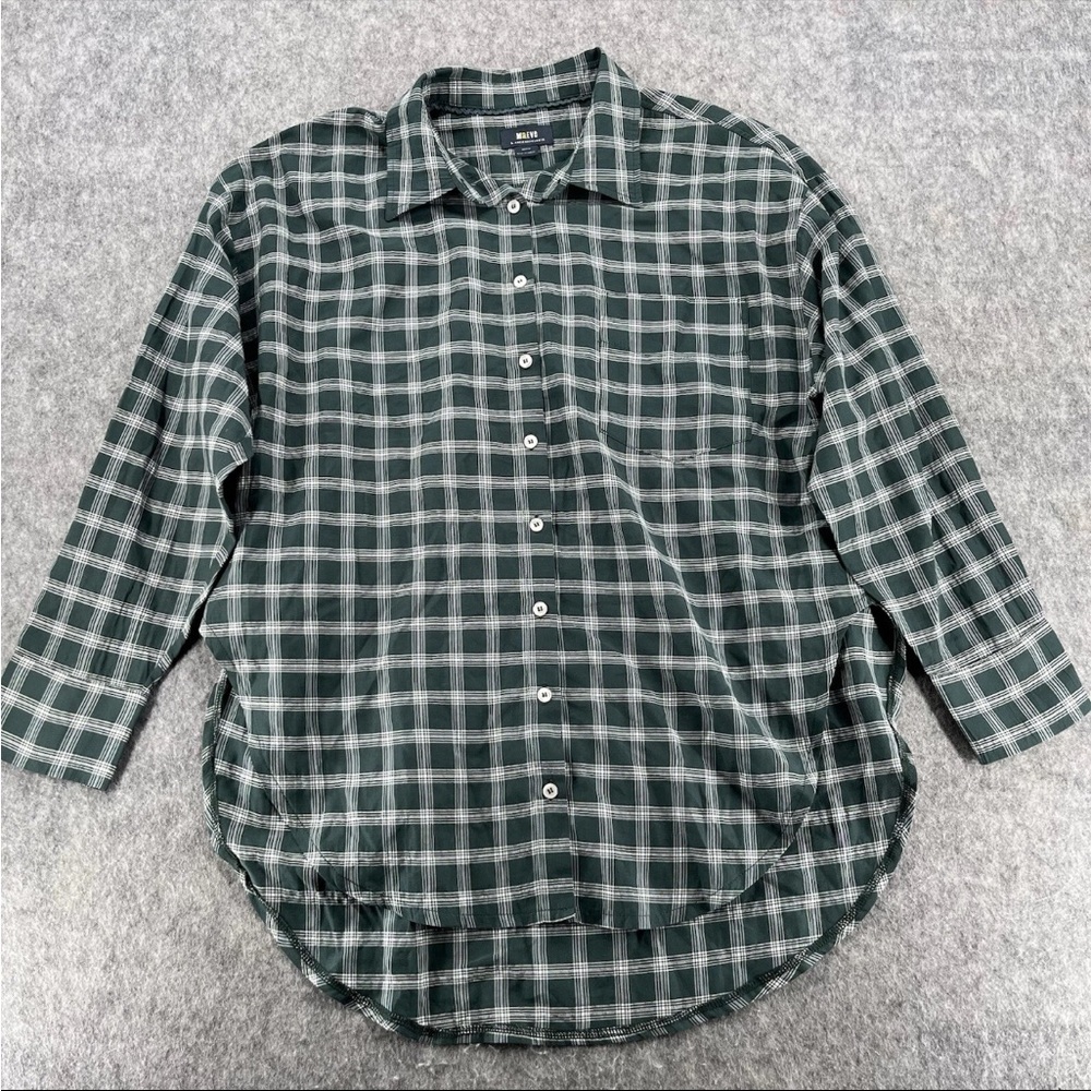 Maeve Anthropologie Green Plaid Shirt Womens Size M